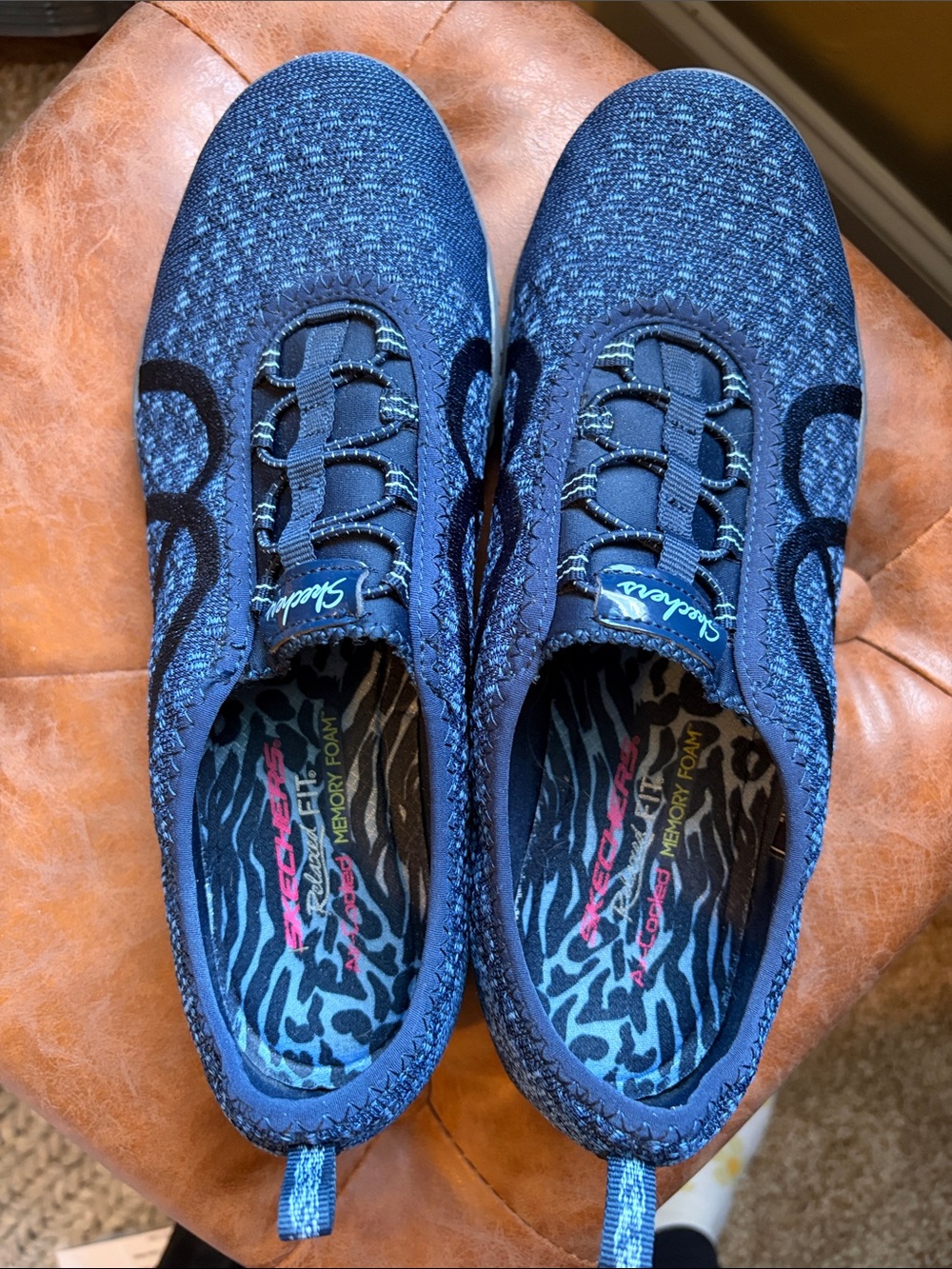 Skechers Dark Blue Knit Slip-On Sneakers with Black Accents